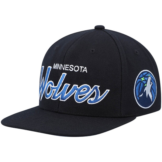 Minnesota Timberwolves Team Script 2.0 Black Mitchell & Ness Snapback Hat