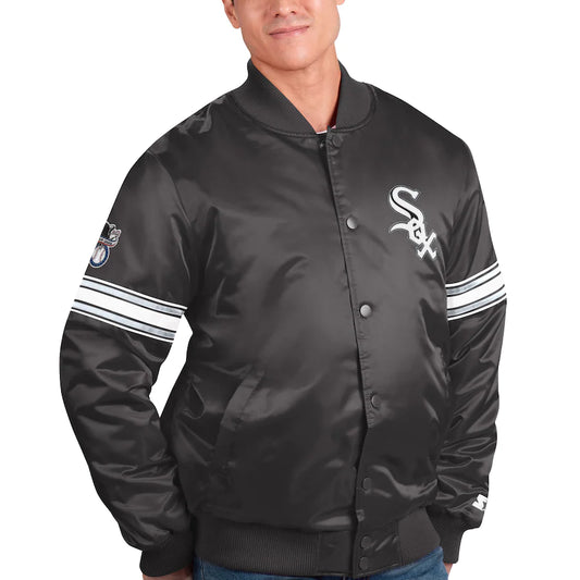 Men's Chicago White Sox Pick & Roll Starter Satin Jacket-Black - Pro Jersey Sports
