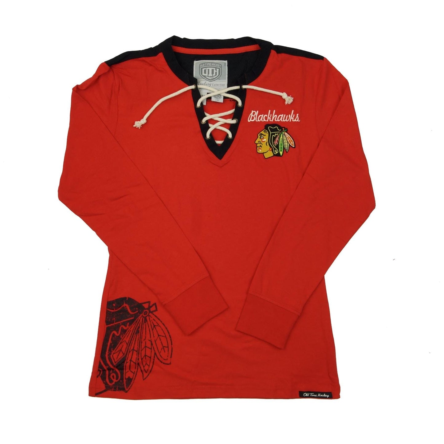 Womens Chicago Blackhawks Red Old Time Hockey Rachel Long Sleeve Jersey Tee - Pro Jersey Sports