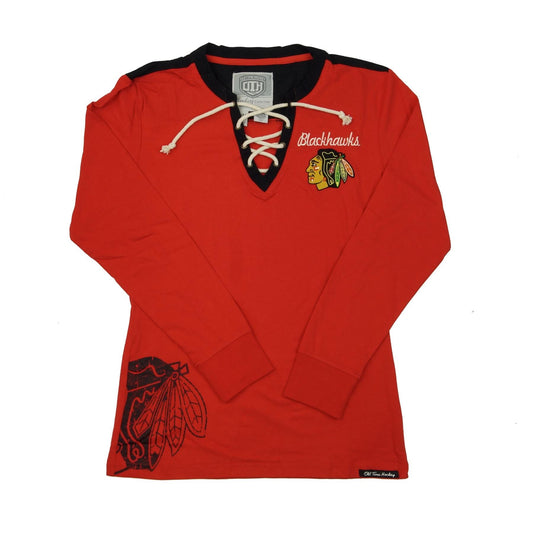 Womens Chicago Blackhawks Red Old Time Hockey Rachel Long Sleeve Jersey Tee - Pro Jersey Sports