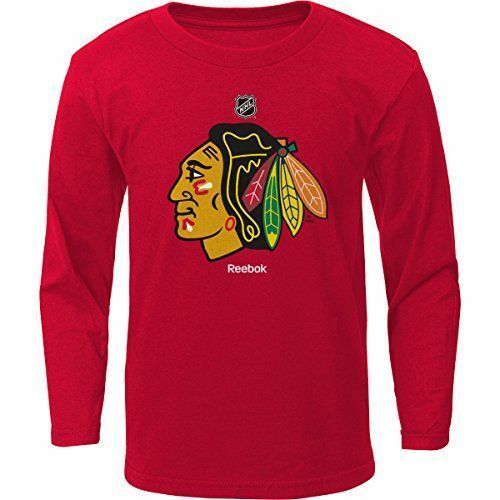 Chicago Blackhawks Youth Team Logo Dri-fit Long Sleeve Tee By Reebok-Red - Pro Jersey Sports