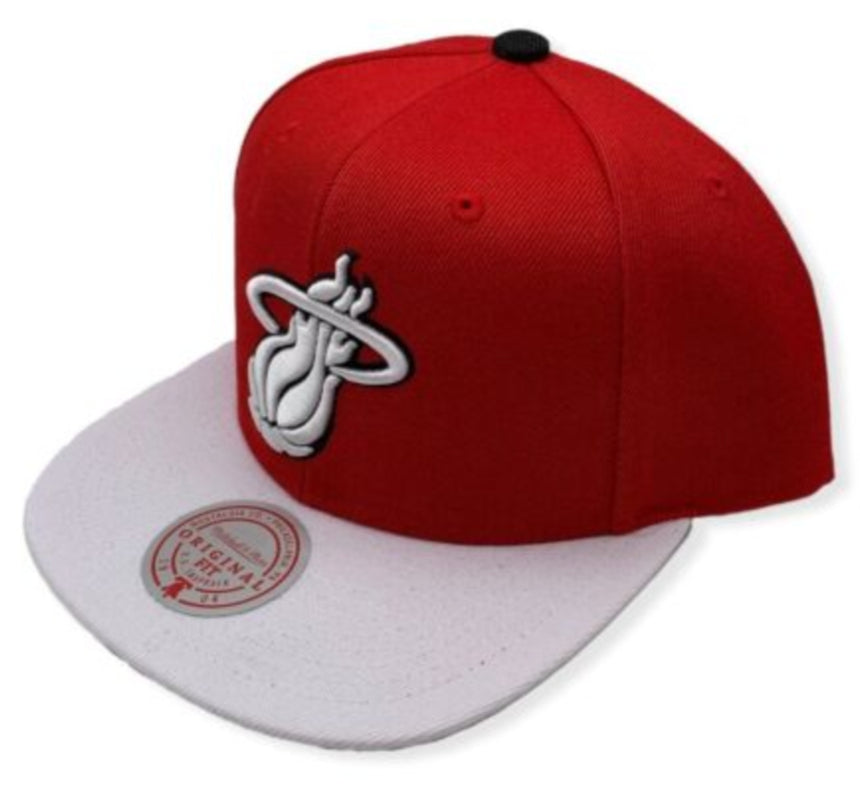 Men's Miami Heat NBA 2 Tone Cardinal Red/White Mitchell & Ness Snapback Hat - Pro Jersey Sports