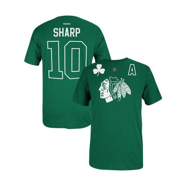 Reebok Men's St. Patrick's Day Chicago Blackhawks Patrick Sharp Green T-Shirt - Pro Jersey Sports