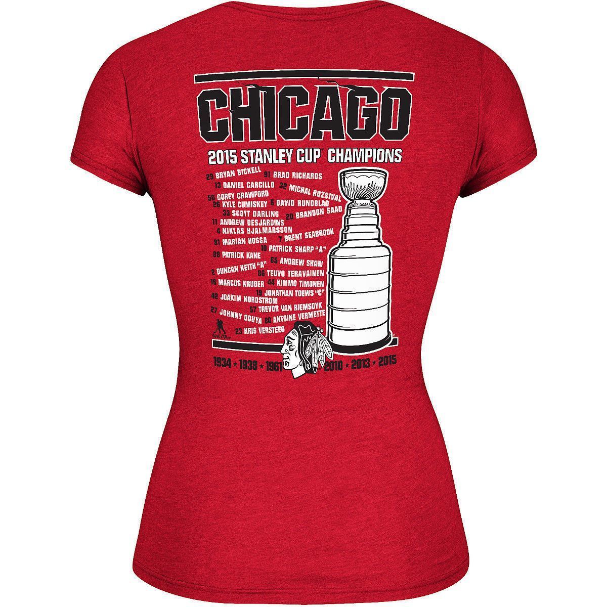 Women's Chicago Blackhawks Reebok 2015 Stanley Cup Champions Celebration Roster T-Shirt - Pro Jersey Sports