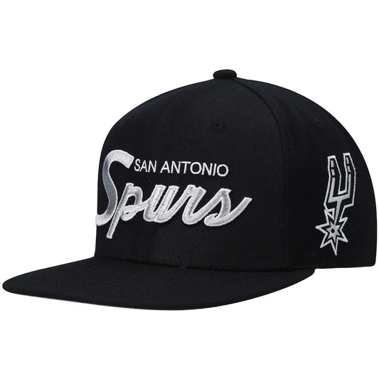 San Antonio Spurs Team Script 2.0 Black Mitchell & Ness Snapback Hat