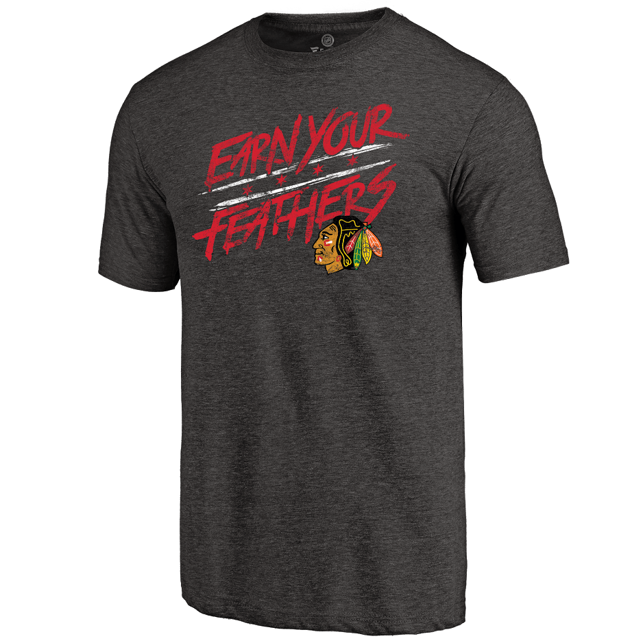Men's Chicago Blackhawks Rinkside Charcoal Hometown Collection Earn Your Feathers Tri Blend T-Shirt - Pro Jersey Sports