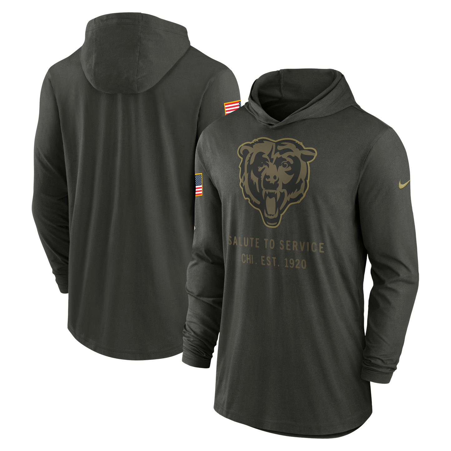Men's Nike Chicago Bears 2025 Salute To Service Hooded Long Sleeve T-Shirt - Pro Jersey Sports