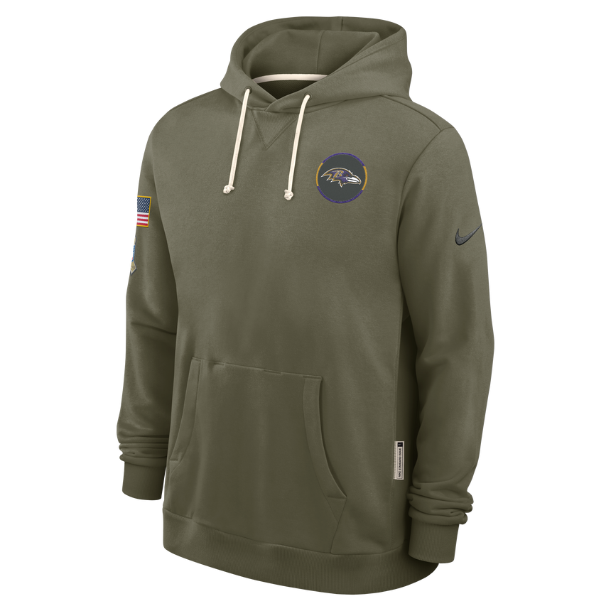Men's Baltimore Ravens Nike Olive Green 2025 Salute To Service Club Pullover Hoodie - Pro Jersey Sports