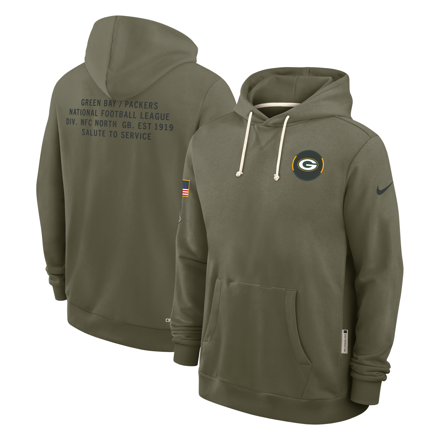 Men's Green Bay Packers Nike Olive Green 2025 Salute To Service Club Pullover Hoodie - Pro Jersey Sports