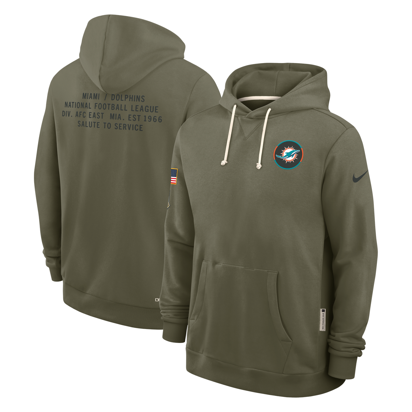 Men's Miami Dolphins Nike Olive Green 2025 Salute To Service Club Pullover Hoodie - Pro Jersey Sports