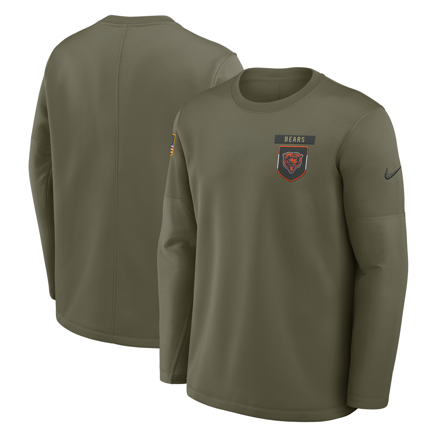 Men's Chicago Bears Olive Green 2025 Salute To Service Nike Pullover Therma Fit Crew Sweatshirt - Pro Jersey Sports