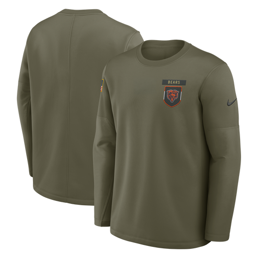 Men's Chicago Bears Olive Green 2025 Salute To Service Nike Pullover Therma Fit Crew Sweatshirt - Pro Jersey Sports