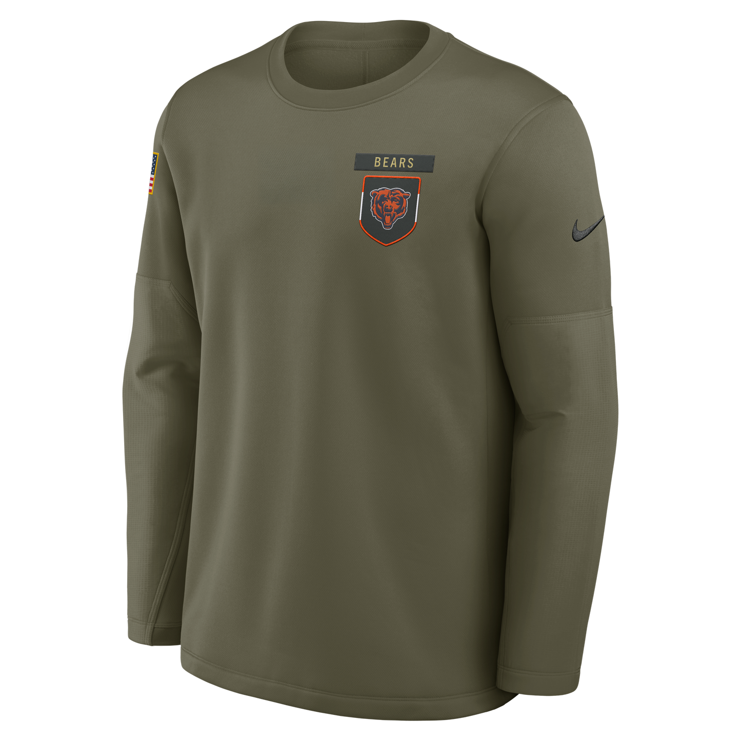 Men's Chicago Bears Olive Green 2025 Salute To Service Nike Pullover Therma Fit Crew Sweatshirt - Pro Jersey Sports