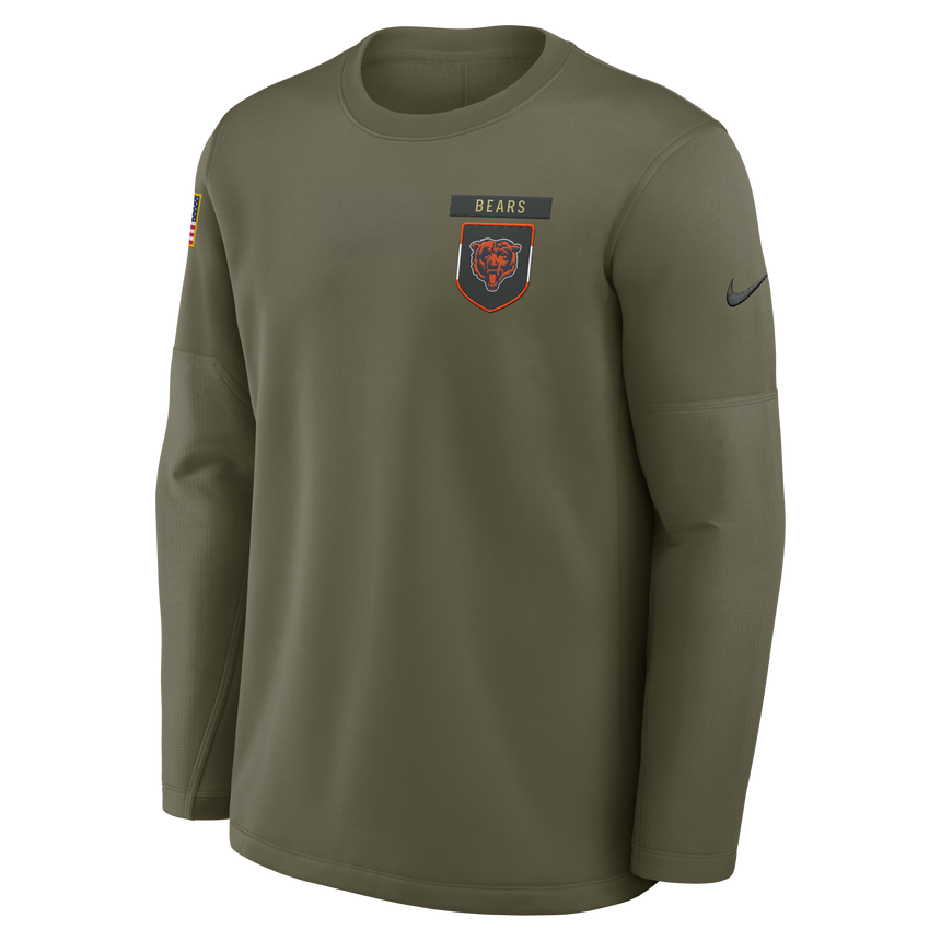 Men's Chicago Bears Olive Green 2025 Salute To Service Nike Pullover Therma Fit Crew Sweatshirt - Pro Jersey Sports