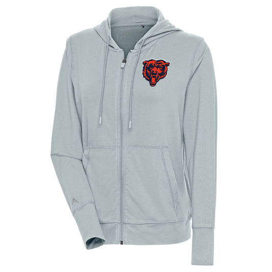 Women's Chicago Bears Antigua Sky Gray Full Zip Performance Hoodie