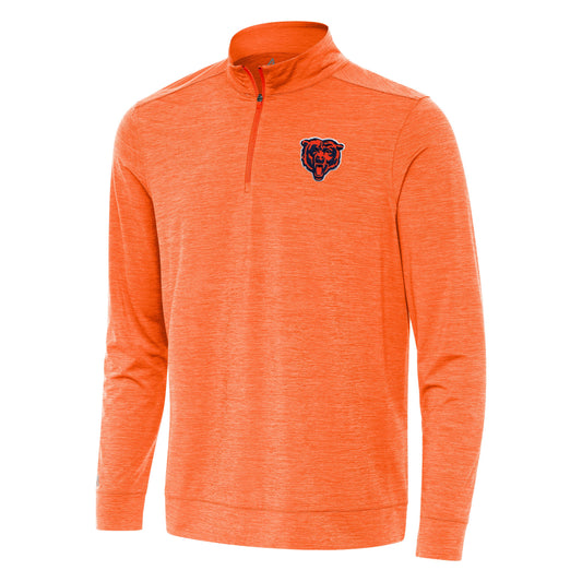 Men's Chicago Bears Antigua Orange Primary Logo Bright QZ 1/4 Zip Lightweight Pullover Top