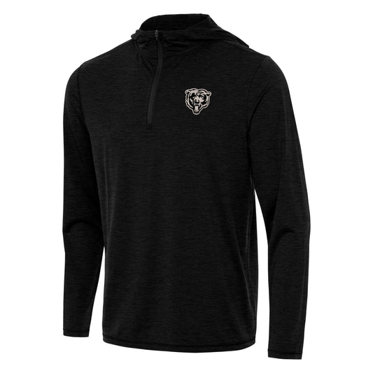 Men's Chicago Bears Antigua Heather Black Tidy Quarter-Zip Pullover Hoodie