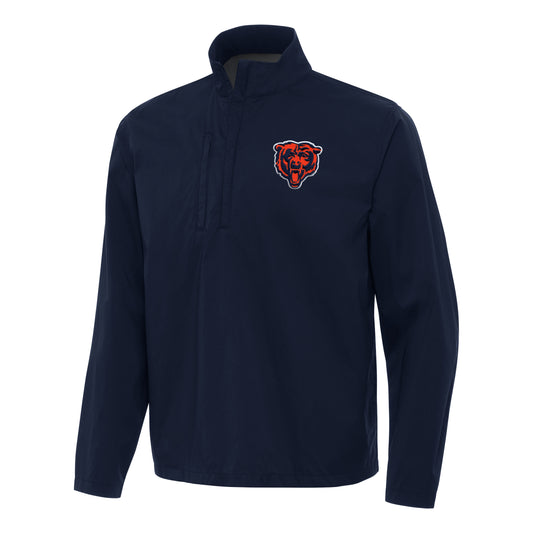 Men's Chicago Bears Antigua Navy Brisk Long Sleeve 1/4 Zip Windbreaker