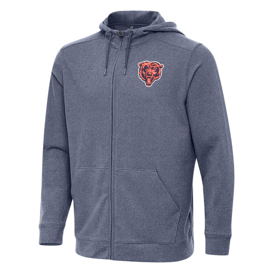 Mens Chicago Bears Antigua Effortless Full-Zip Hoodie - Heather Navy