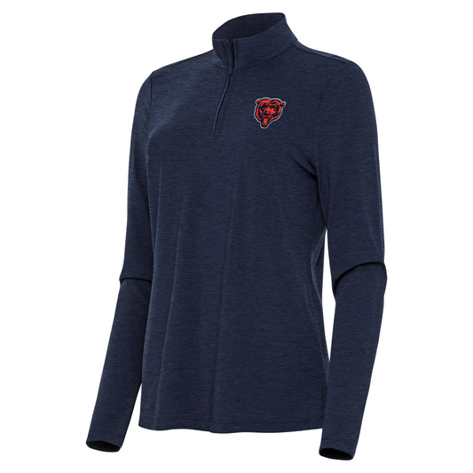 Women's Chicago Bears Antigua Navy Primary Logo Bright QZ 1/4 Zip Lightweight Pullover Top