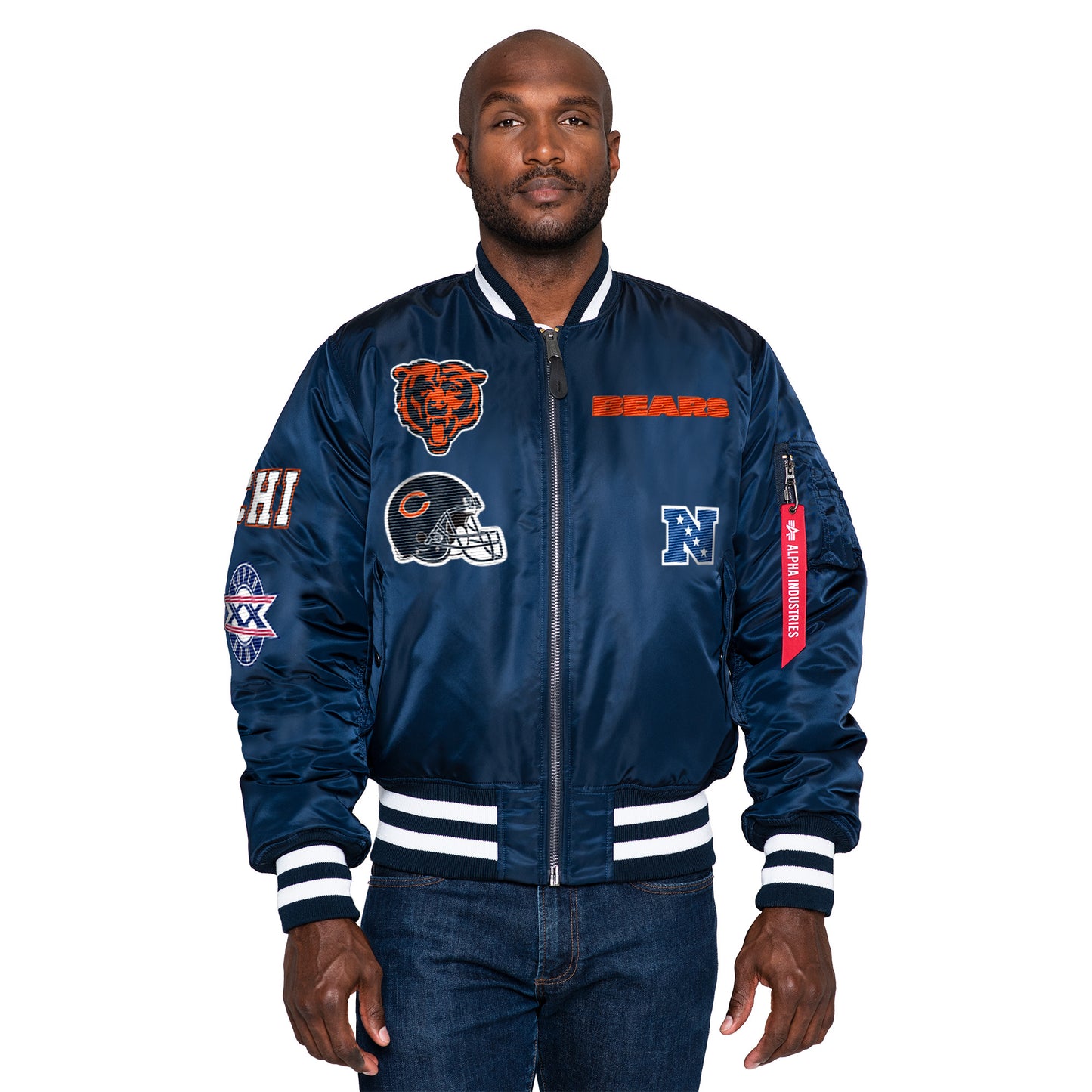 Men's Chicago Bears Alpha Industries X New Era Navy MA-1 Bomber Jacket