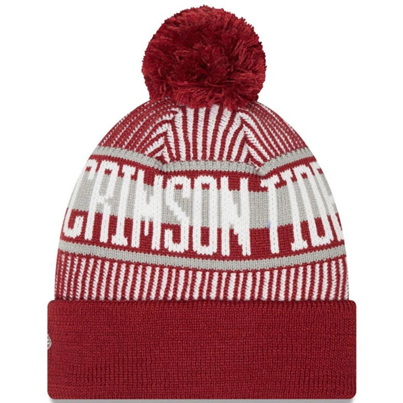 Men's Alabama Crimson Tide Crimson NCAA New Era Knitstripe Cuffed Pom Knit Hat
