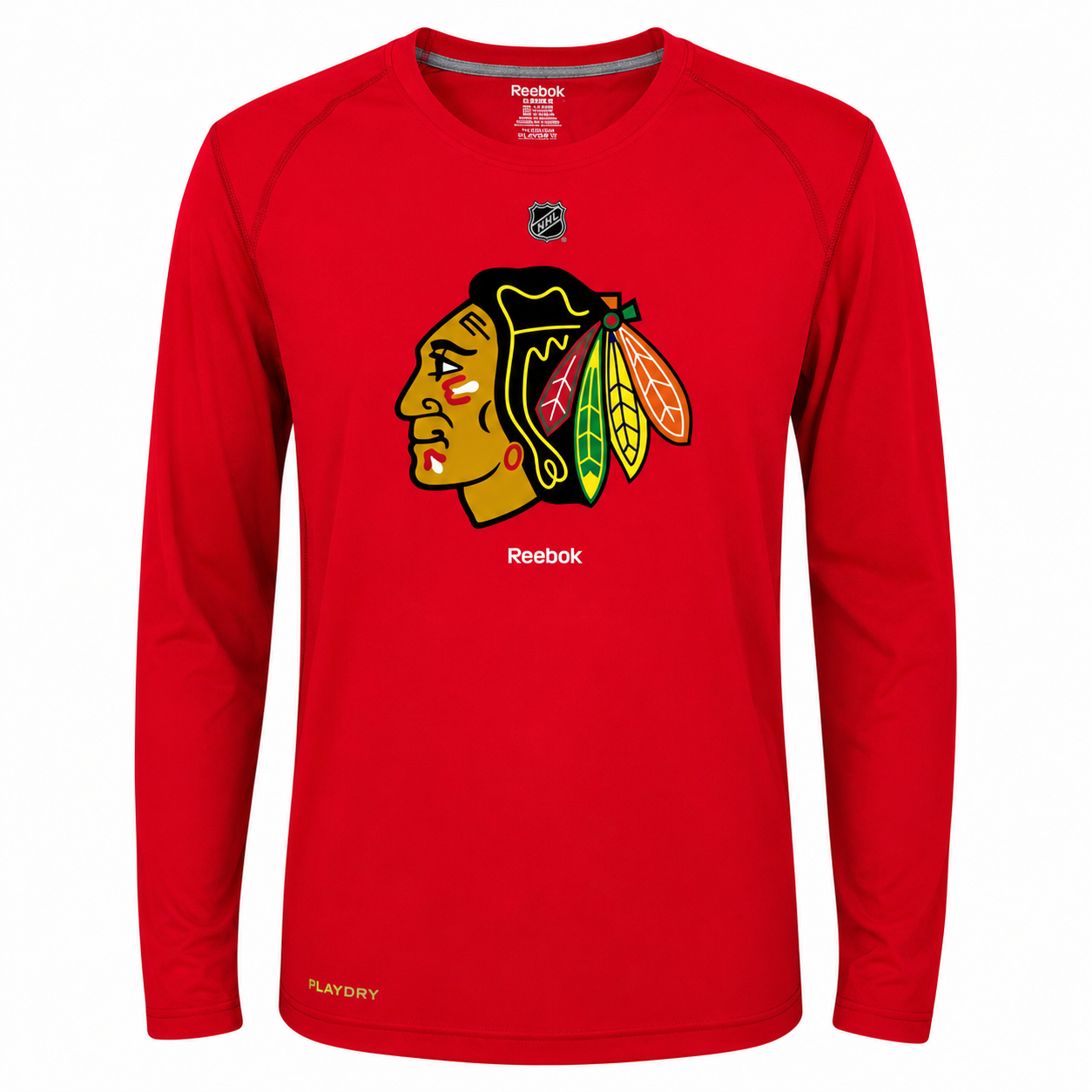 Chicago Blackhawks Youth Team Logo Dri-fit Long Sleeve Tee By Reebok-Red