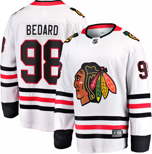 Men's Connor Bedard Chicago Blackhawks White Road Premium Twill Fanatics Breakaway Replica Jersey