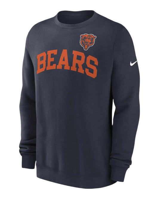 Men's Chicago Bears Nike Navy Club Logo Fleece Pullover Crew