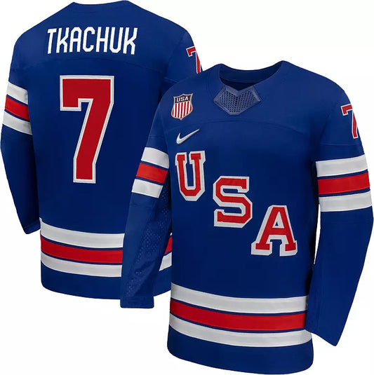 Men's Team USA Hockey Nike Brady Tkachuk #7 Blue Replica Jersey