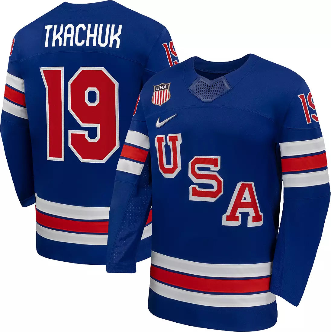 Men's Team USA Hockey Nike Matthew Tkachuk #19 Blue Replica Jersey