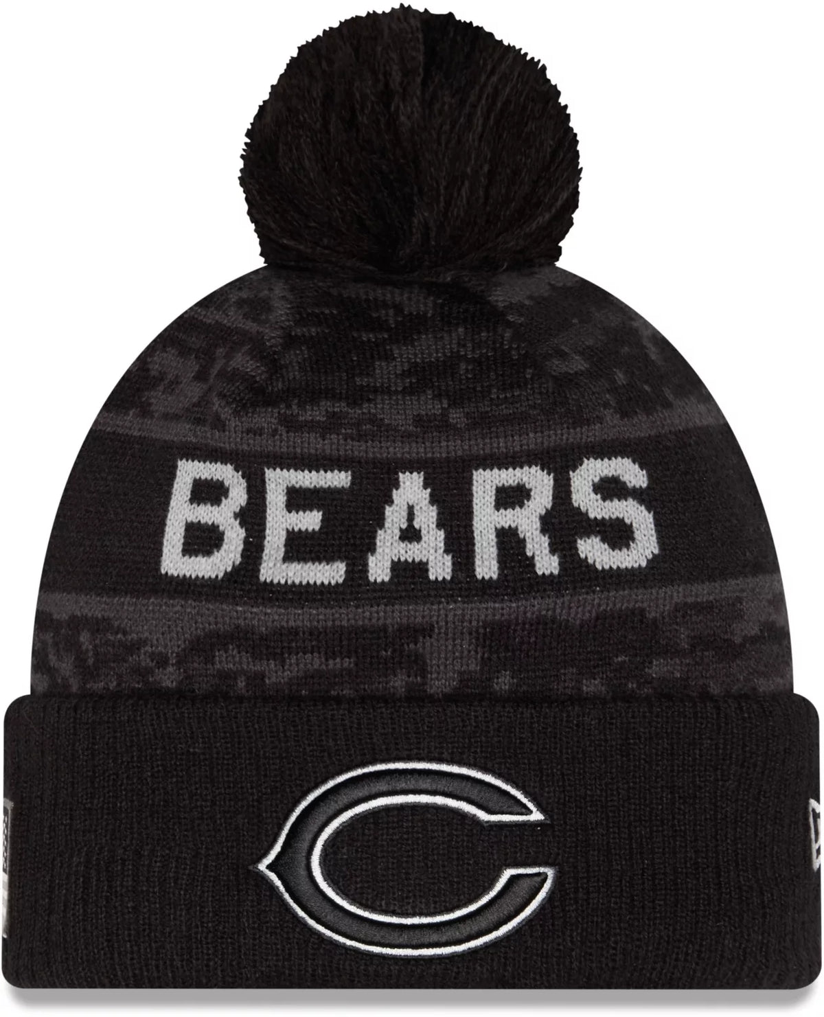 Men's New Era Black Chicago Bears 2026 Salute To Service Cuffed Knit Hat with Pom-C Logo