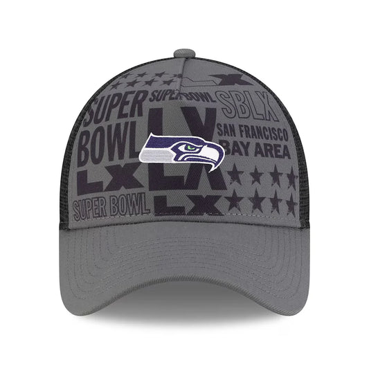 Men's Seattle Seahawks New Era Charcoal Super Bowl LX 9FORTY A-Frame Trucker Adjustable Hat (Copy)