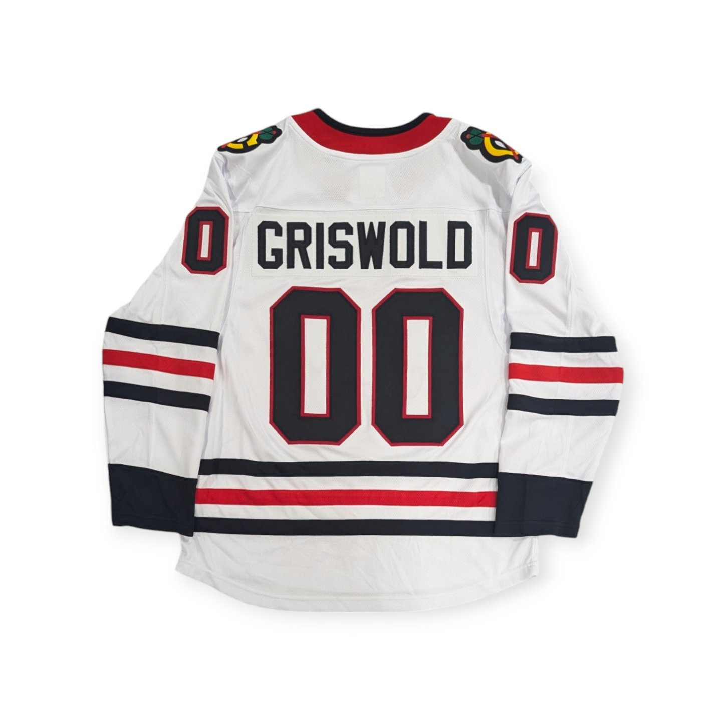 Men's Clark Griswold Chicago Blackhawks Fanatics Christmas Vacation White Breakaway Away Jersey With Authentic Pro Twill Lettering