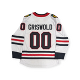Men's Clark Griswold Chicago Blackhawks Fanatics Christmas Vacation White Breakaway Away Jersey With Authentic Pro Twill Lettering - Pro Jersey Sports
