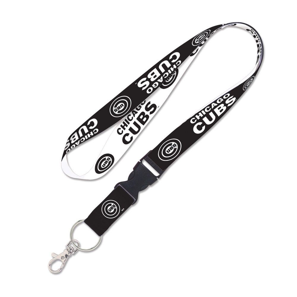 Chicago Cubs Black & White 1" Lanyard With Detachable Buckle