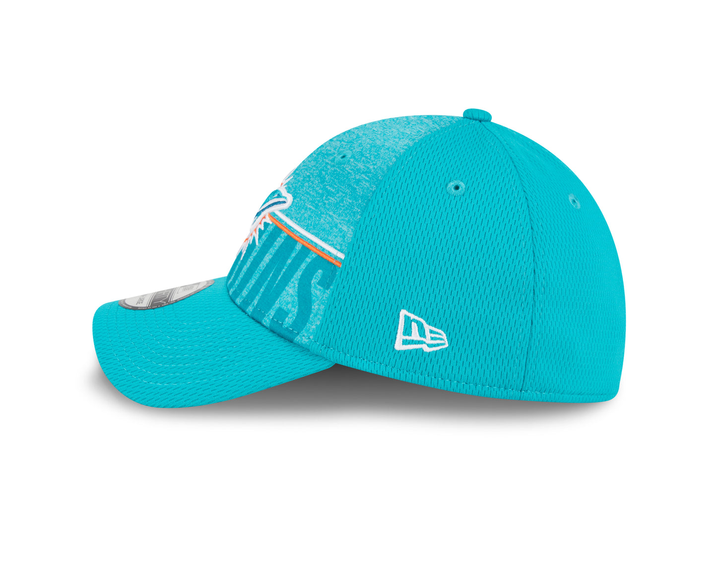 Men's Miami Dolphins New Era NFL 2023 Training Camp Aqua Primary Logo 39THIRTY Flex Fit Hat