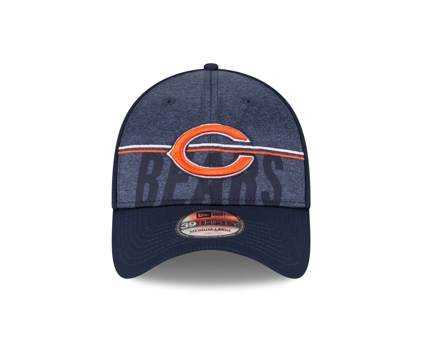 Men's Chicago Bears New Era NFL 2023 Training Camp Navy Primary Logo 39THIRTY Flex Fit Hat