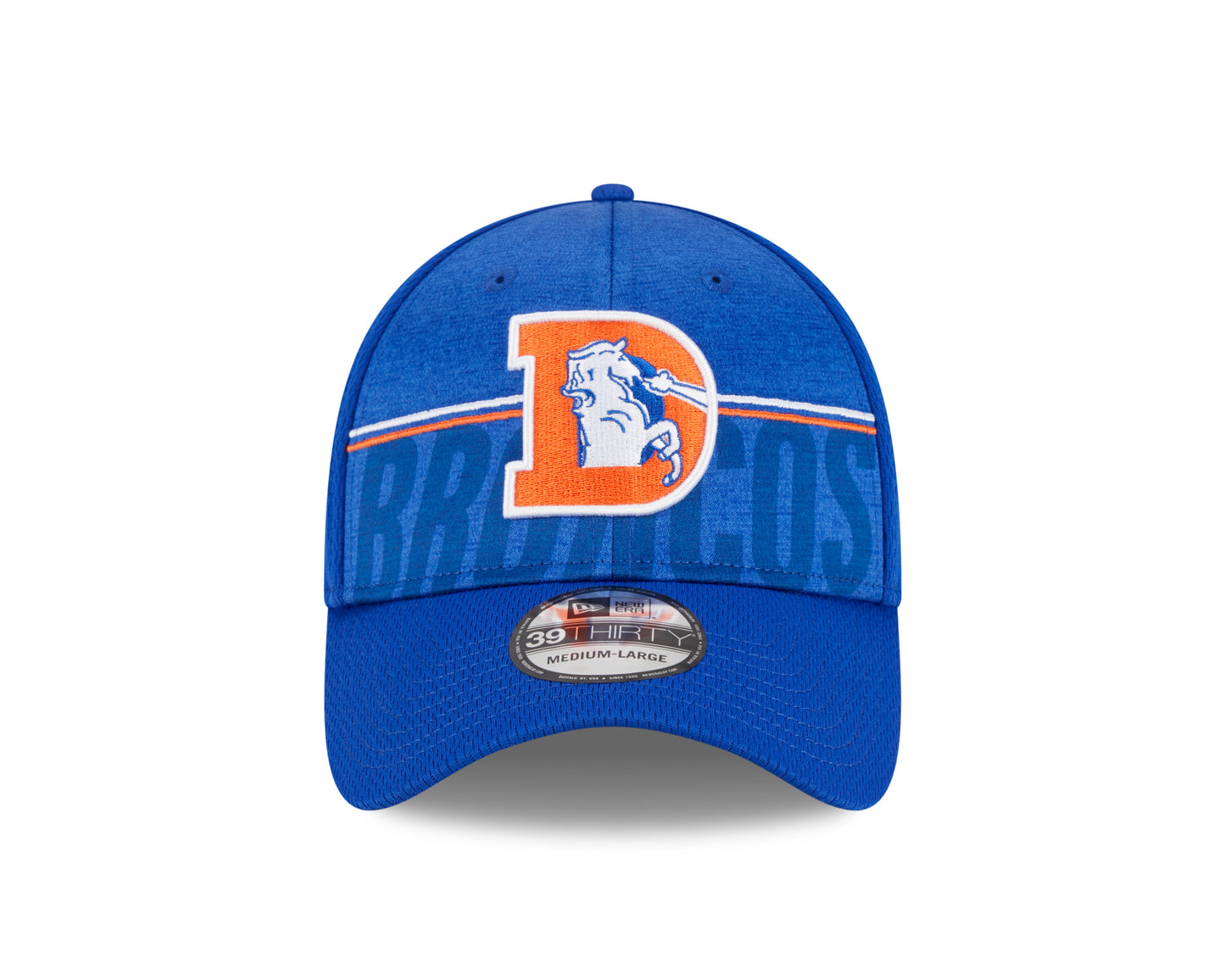 Men's Denver Broncos New Era NFL 2023 Training Camp Royal Blue Throwback Logo 39THIRTY Flex Fit Hat