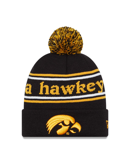 Iowa Hawkeyes Black New Era Marquee Cuffed Knit Hat with Pom