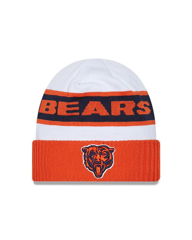 Men's Chicago Bears New Era White/Orange 2023 Sideline Tech Cuffed Knit Hat