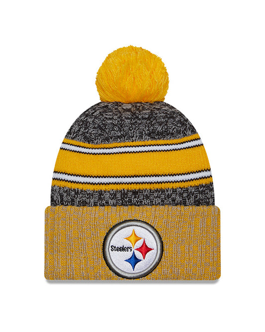 Men's Pittsburgh Steelers New Era Black/Yellow 2023 Sideline Cuffed Knit Hat With Pom