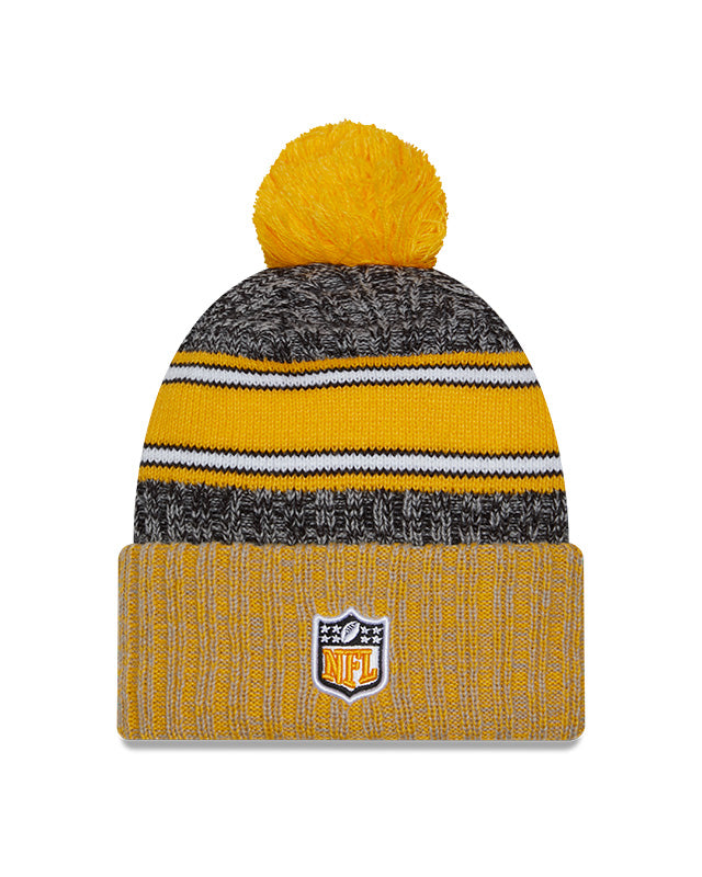 Men's Pittsburgh Steelers New Era Black/Yellow 2023 Sideline Cuffed Knit Hat With Pom