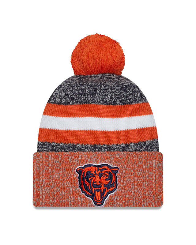 Men's Chicago Bears New Era Orange/Navy 2023 Sideline Cuffed Knit Hat With Pom