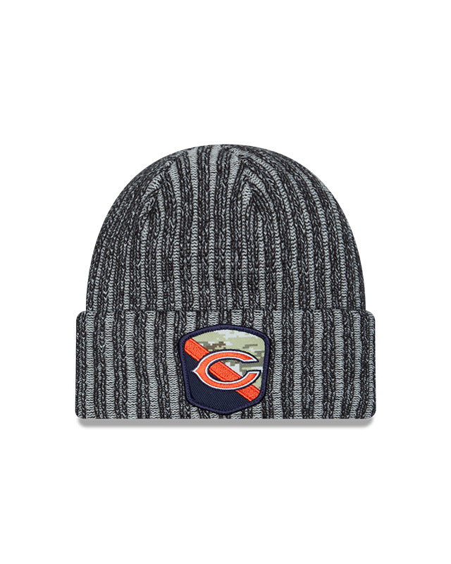 Chicago Bears New Era Black 2023 NFL Sideline Secondary Logo Official Salute To Service Sport Knit Hat