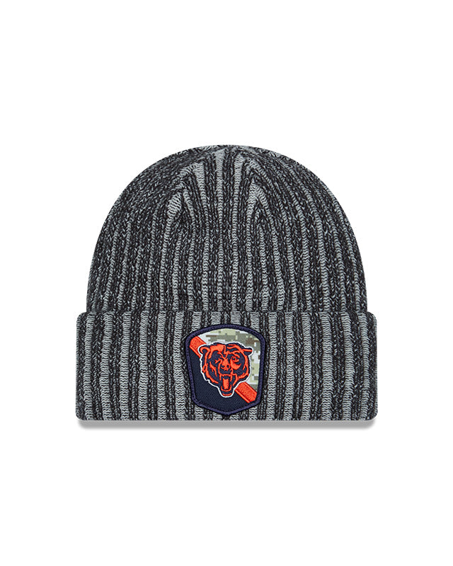Chicago Bears New Era Black 2023 NFL Sideline Primary Logo Official Salute To Service Sport Knit Hat