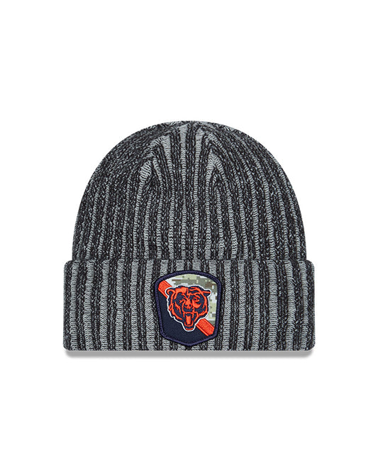 Chicago Bears New Era Black 2023 NFL Sideline Primary Logo Official Salute To Service Sport Knit Hat