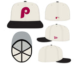 Philadelphia Phillies Cooperstown Collection Cream/Black Leather Visor New Era 59FIFTY Fitted Hat - Pro Jersey Sports