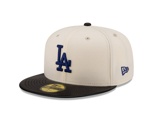 Los Angeles Dodgers Cream/Black Leather Visor New Era 59FIFTY Fitted Hat