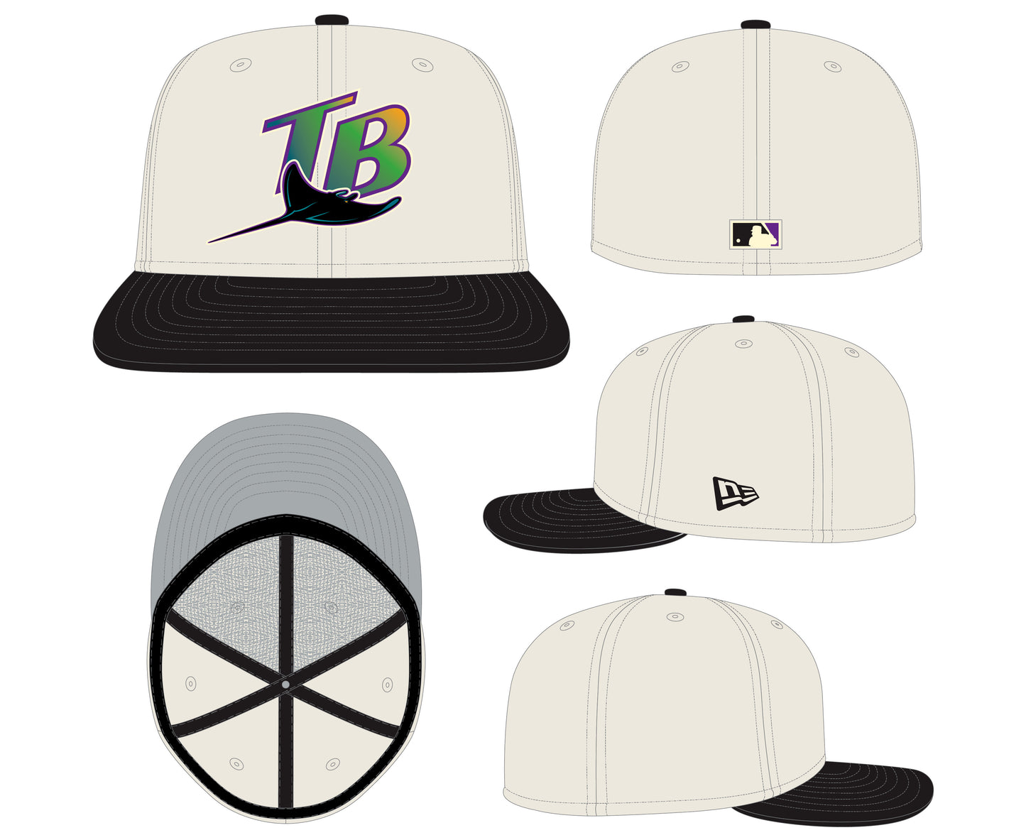 Tampa Bay Devil Rays Cooperstown Collection Cream/Black Leather Visor New Era 59FIFTY Fitted Hat